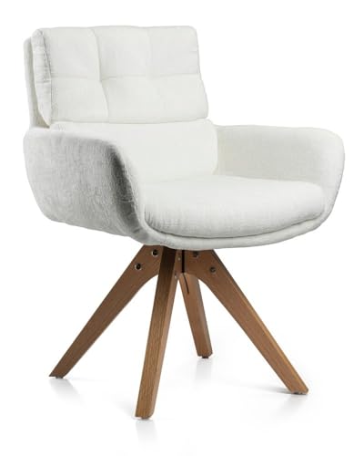 HowHomely cremefarbener Esszimmerstuhl | Drehbarer Esszimmerstuhl 84,5x63,5x60 cm | Moderner Stuhl mit Holzbeinen | weicher und ergonomisch geformter Küchenstuhl für Wohnzimmer oder Büro von HowHomely
