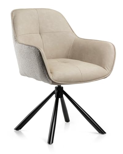 HowHomely cremefarbener Esszimmerstuhl | gepolsterter Esszimmerstuhl 87,5x61,5x60 cm | moderner Stuhl mit Metallbeinen | weicher und ergonomisch geformter Küchenstuhl für Wohnzimmer oder Büro von HowHomely