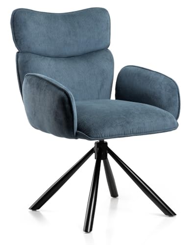 HowHomely dunkelblauer Esszimmerstuhl | gepolsterter Esszimmerstuhl 91,5x61x63 cm | Kord Stuhl mit Metallbeinen | weicher und ergonomisch geformter Küchenstuhl für Wohnzimmer oder Büro von HowHomely