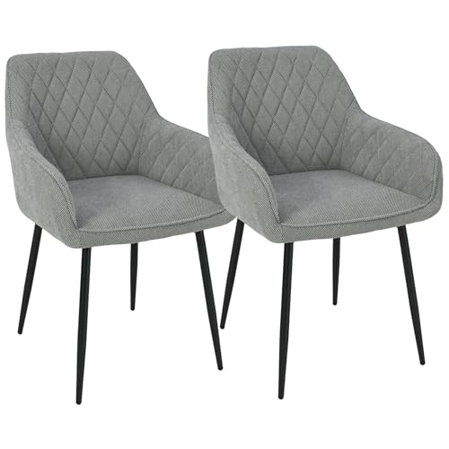 HowHomely graue Esszimmerstühle 2-er Set|gepolsterter Küchenstuhl 87,5x57,5x60|Stuhl mit schwarzen Metallbeinen|Wohnzimmer und Küche|2 Stück von HowHomely