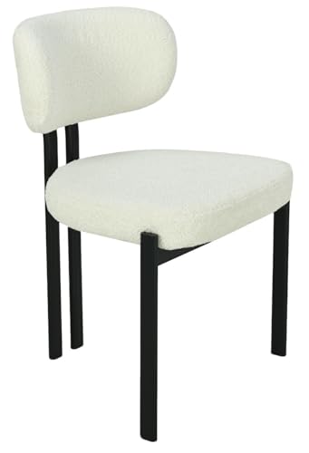 HowHomely weißer Esszimmerstuhl|82,5x56x56cm Küchenstuhl|gepolsterte Stuhl mit schwarzen Metallbeinen|Stuhl für Wohnzimmer Küche Büro von HowHomely
