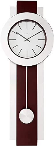 Howard Miller Bergen Wanduhr 625-279 - Modern, Merlot Cherry Finish, Pendel aus gebürstetem Nickel, Lünette und Seitenleisten, Quarzwerk, Schwarze Balkenstundenmarkierungen von Howard Miller