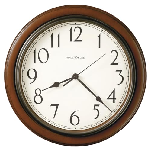 Howard Miller Kalvin Wanduhr 625-418 - mittelbraunes Gehäuse mit Kirschfinish, anthrazitfarbene Akzente, Moderne Wohnkultur, klassisches rundes Design, Quarzwerk von Howard Miller