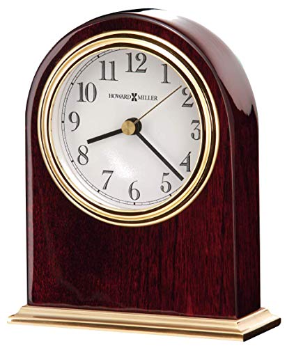 Howard Miller Monroe Tischuhr 645-446 - Moderne Wohnkultur, bogenförmige Uhr, hochglänzendes Palisanderholz-Finish mit messingfarbenem Metallfuß, Quarzwerk von Howard Miller