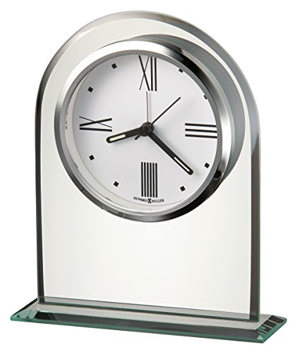 Howard Miller Regent Tischuhr 645-579 – Uhr mit abgeschrägtem Glasbogen, Glassockel, Schwarze Akzente, weißes Zifferblatt, Moderne Wohnkultur, Quarz-Weckwerk von Howard Miller