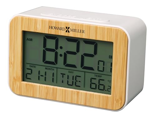 Howard Miller Wecker – batteriebetriebener weißer LCD-Bambus-Box-Wecker – Wecker mit Verstellbarer Hintergrundbeleuchtung, perfekt für Heimdekoration, Raumdekoration und Büroschreibtisch – von Howard Miller