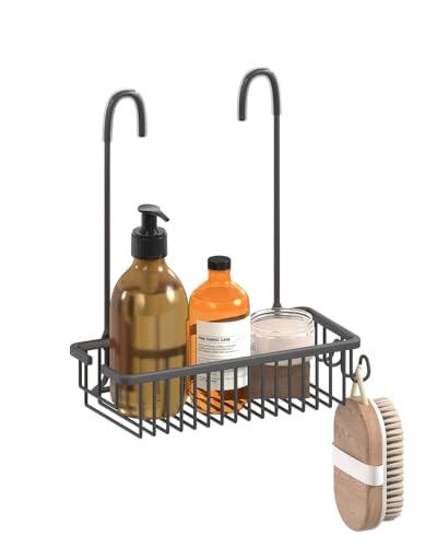 Howdah Duschablage ohne Bohren - Duschregal zum Hängen - Duschablage für Badezimmer Shampoo Halterung Für Dusche mit 1 Fächern und 2 Haken, Aluminium Grau von Howdah