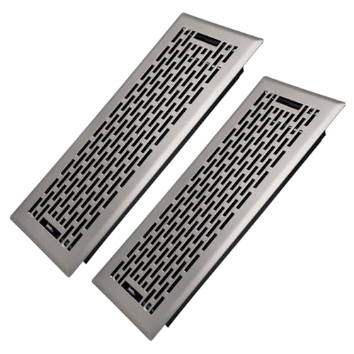 Howeall 10,2 x 30,5 cm, 2 Stück, strapazierfähig, begehbares Bodenregister – einfach verstellbarer Luftzufuhrhebel, dekorative Bodenlüftungsabdeckungen – Boston-Design für Zuhause, satiniertes Nickel von Howeall