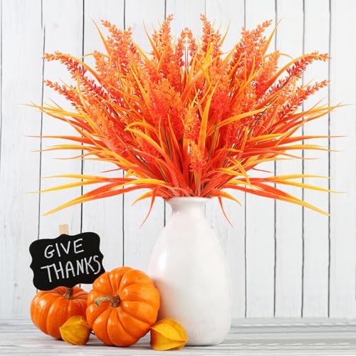 Howeifull 16 Bündel Künstlicher Lavendel in Herbstfarben, 35cm Höhe Kunstblumen wie Echt UV-beständig Wetterfeste für herbstliche Deko, Garten, Balkon, Terrasse, Haustür (Goldgelb) von Howeifull