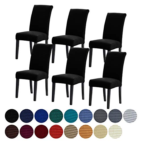 Howhic Stretch-Stuhlhussen für Esszimmer, abnehmbar, waschbar, Esszimmerstuhlhussen, Sitzschutz, ideal für Heimpolster und Bankett, 6 Stück, Schwarz, 6 Stück von Howhic