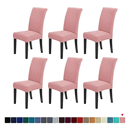 Howhic Stretch-Stuhlhussen für Esszimmer Set von 6, abnehmbare, waschbare Esszimmerstühlebezüge, Esszimmerstuhlhussen Sitzschutz, ideal für Heimdekoration und Bankett (staubiges Pink, 6 Stück) von Howhic