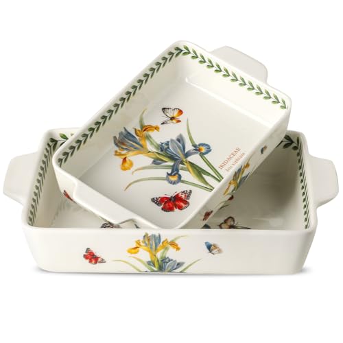 Howise Keramik-Backform mit Griffen, große 20,3 x 33 cm & 15,2 x 25,4 cm Pfanne und mittlere Backform – Porzellan-Servier-Backformen-Set (Iris) von Howise