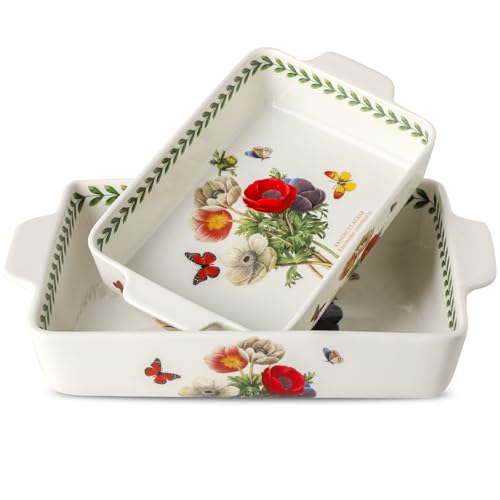 Howise Keramik-Backform mit Griffen, große 20,3 x 33 cm & 15,2 x 25,4 cm Pfanne und mittlere Backform – Porzellan-Servier-Backformen-Set (Papaver rhoeas) von Howise