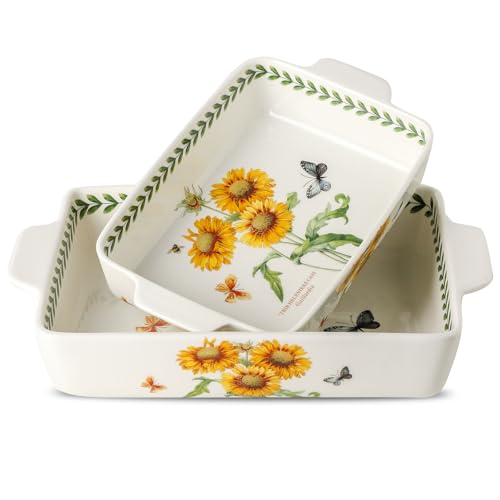 Howise Keramik-Backform mit Griffen, große 20,3 x 33 cm & 15,2 x 25,4 cm Pfanne und mittlere Backform – Porzellan-Servier-Backformen-Set (Sonnenblume) von Howise