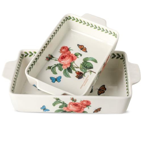 Howise Keramik-Backform mit Griffen, große 20,3 x 33 cm & 15,2 x 25,4 cm Pfanne und mittlere Backform – Porzellan-Servier-Backformen-Set (rosa Rose) von Howise