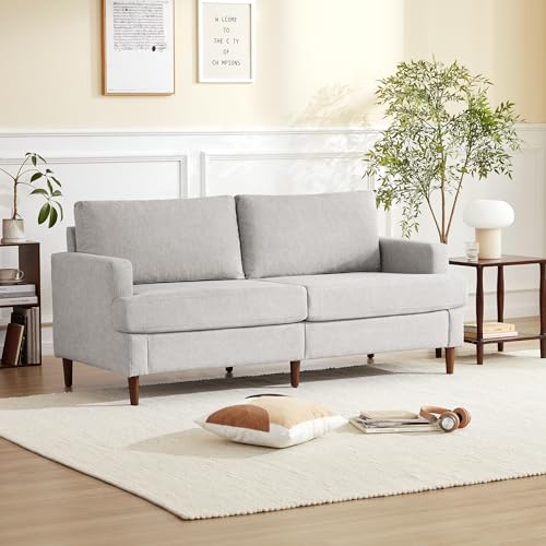 Howjoe Größe 175 x 82 x 76 cm Sofa 2 Sitzer, Klein für Wohnzimmer & Schlafzimmer,Couch Kleine Sofa mit Leinenstoff & Massivholzfüßen,Mini mit Armlehne, in Hellgrau von Howjoe
