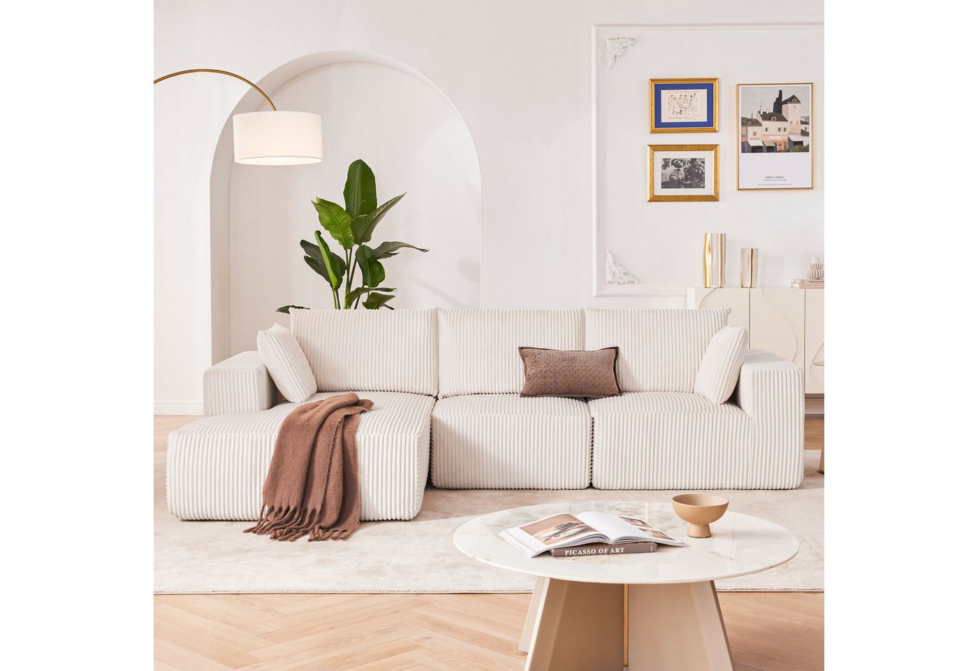 Howjoe Sofa Modulares L-Form Ecksofa mit Schlaffunktion, Cordgewebe Cloud Sofa, modular L-Form Sofa, Eckschlafsofa Maße 275 x 174 x 59 cm von Howjoe