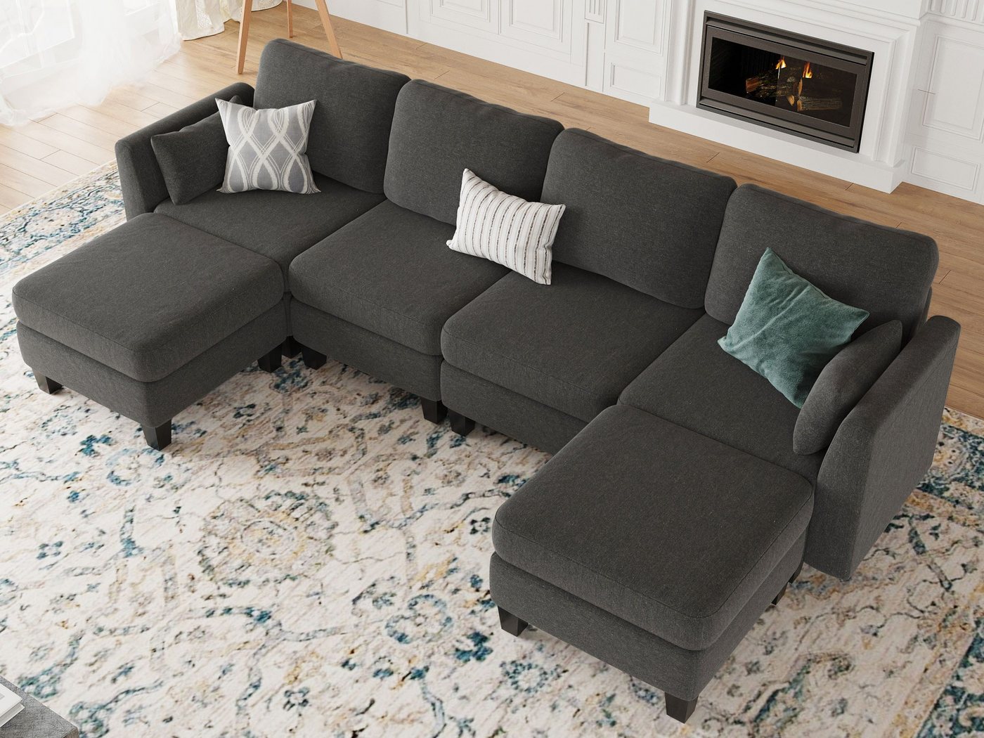 Howjoe Sofa Umwandelbares U-förmiges Sofa mit Hochdicht-Memory-Schaum, Modulares 6-Sitzer Ecksofa für das Wohnzimmer von Howjoe