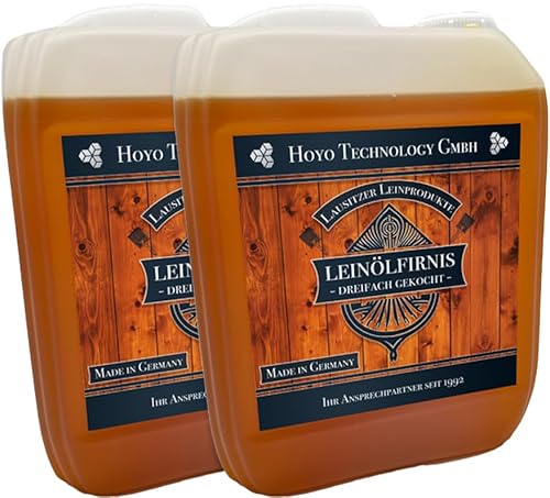 Leinöl Firnis (2 x 5 Liter) Lausitzer Leinölfirnis für Holzschutz dreifach gekocht und harzfrei von Hoyo Technology GmbH