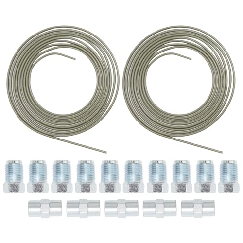 Hoypeyfiy Satz mit 2 5m Bremsleitung 10 Verschraubungen with 5 Verbinder M10 x 1 DIN 74 234 konform verkupfertes Stahl, Bremsrohr im Sortiment für Bördel F fuer Auto PKW Motorrad von Hoypeyfiy