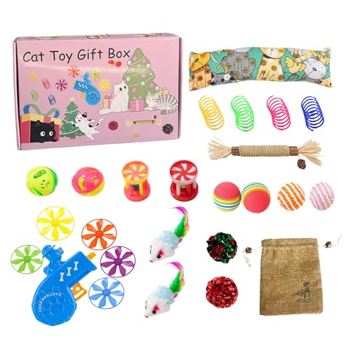 Hozaenwa Plüsch Katzenspielzeug, Interaktives Weihnachtsplüschtier-Set Für Kleine Katzen, Kratzfestes Trainingsspielzeug Für Kleine Mittlere Große Katzen von Hozaenwa