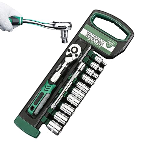 Hozaenwa Ratsche Steckschlüssel Set - 12 Teile Ratsche Steckschlüssel Set Mit 10 Stecksockeln,Tragbarer Schraubendrehereinsatz Für Haushaltsgeräte Laster Möbel Fahrrad Kraftfahrzeug Metallbearbeitung von Hozaenwa