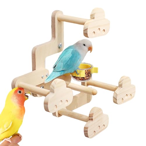 Hozaenwa Vogelkäfig Sitzstange - Vogelspielplatz aus Holz mit Futternapf,Zubehör Für Hühner Conure Nymphensittiche Balkon Terrasse Innenraum Garten Hof Freigehege Außenbereich von Hozaenwa