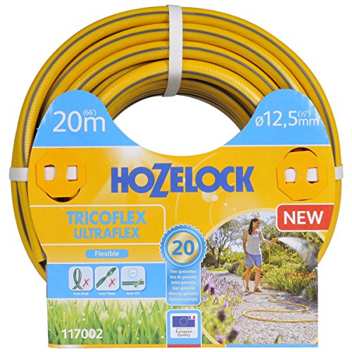 HOZELOCK - Tricoflex Ultraflex Schlauch Ø 12,5mm (1/2") 20 M: Flexibler Gartenschlauch, Wetterfest, Verdrehungs- und Verwindungsresistent, aus 40% recyceltem PVC [117002], Gelb von Hozelock