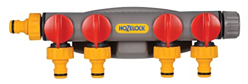 HOZELOCK - 4-Wege-Verteiler für Wasserhähne: für 4 verschiedenen Ausgänge vom Wasserhahn und unabhängige Durchflussventile für jeden Ausgang, inklusive 2 Anschlusskupplungen und Schrauben [2150R0000] von Hozelock