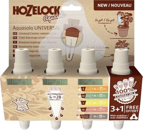 Hozelock - Extra große Aquasolo Universal-Bewässerungskegel für 1,5 l bis 5 l Flaschen, bietet bis zu 10 Tage Bewässerung für Pflanzen im Freien Inklusive Stabilisator Ideal für 65 cm Töpfe von Hozelock