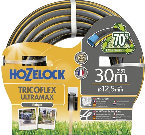 HOZELOCK - Ultramax Schlauch 12,5 mm x 30 m, bis zu 70% recyceltes PVC, robust, witterungsbeständig, verdrehsicher, knick- und quetschsicher, grau von Hozelock