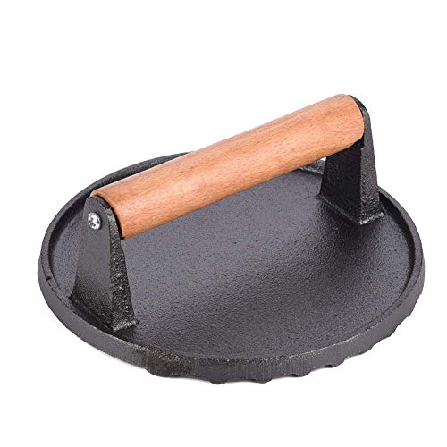 7 Zoll Gusseisen Speckpresse mit Holzgriff, Gusseisen Burgergrill Burgerpresse rund 7 Zoll Gusseisen Speckpresse mit Holzgriff, Gusseisen Burgergrill Burgerpresse rund von hoziel
