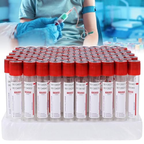 Vakuum-Blutentnahmeröhrchen - 100 Stück, Vakuum-Blutentnahmeröhrchen Aus Glas Mit Schraubverschluss, Labor-Blutentnahmeröhrchen (3ml, 5ml, 10ml),10ML von HpJfdsU