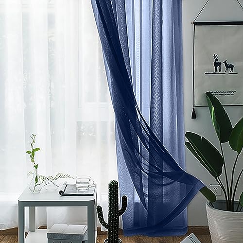 HpLive 1 x dunkelblaue transparente Vorhänge, romantischer Tüllvorhang, Salbeige-Vorhänge, Tüll, Netzstoff, durchsichtiger Vorhang, Fensterladen-Siebgarn, Voile, Zimmertür-Volant, 140 x 260 cm von HpLive