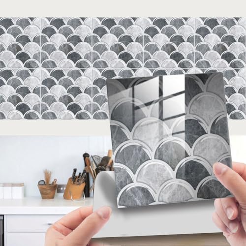 10 x 3D-Stereo-Fliesenaufkleber, Boden-, Wandfliesen-Transfer-Aufkleber für Heimdekoration, Küchenfliesenaufkleber, Badezimmer, Mosaik, Wandaufkleber, selbstklebend, Heimdekoration (grau) von HpLive