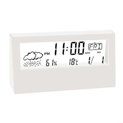 Digitaler Wecker Temperatur Luftfeuchtigkeit Uhr Thermo-Hygrometer Uhr Kreative Wetteranzeige Elektronischer Wecker-Weiß von HpLive