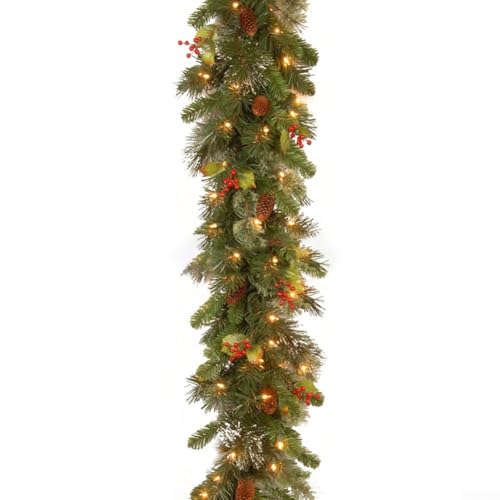 HpLive 1,8 m Weihnachtsgirlande mit Lichtern, Prelight Weihnachten Rattan Weihnachten Künstliche Ranke Pflanzen Weihnachtsdekorationen, Weihnachtsgirlande mit roten Beeren Tannenzapfen für Kamin, von HpLive