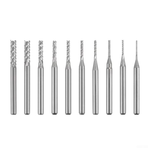 HpLive 10 Stück Hartmetall Endfräser Set 0,8-3,175mm, CNC Fräser 1/8" Schaft, Gravur Fräser für PCB Kunststoff Holz Acryl von HpLive