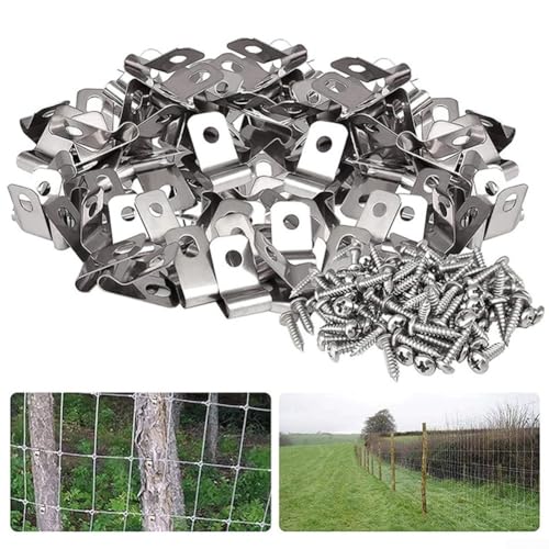 HpLive 100/200 Stück Aluminium Zaun Drahtklammern Kabelschellen, Metall Zaundrahtklemmen, Befestigungs Clips mit Schrauben für Viehzäune(100 Clips + 100 Schrauben) von HpLive