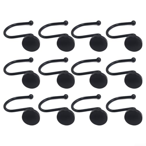HpLive 12 Stück Duschvorhangringe Metall Schwerlast Duschvorhang Haken Rostfrei Flache Solide Ringe Doppelt Hängen Schwarz(black) von HpLive