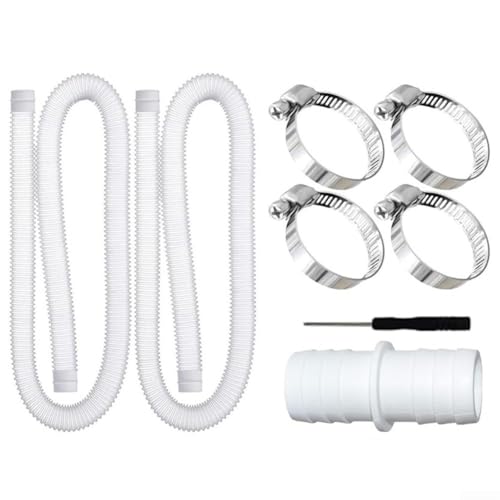 HpLive 1m/1,5m Pool Schlauch 32mm PE Schwimmbad Schlauch für Poolpumpen mit Edelstahl Clips und Verbinder Set Weiß(1.5 m White tube) von HpLive