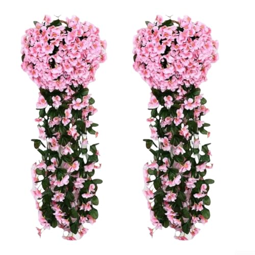HpLive 2 Stück Seidenblumen Violett Hängend Künstliche Kletterpflanzen für Hochzeit Wohnzimmer Außenbereich(pink) von HpLive