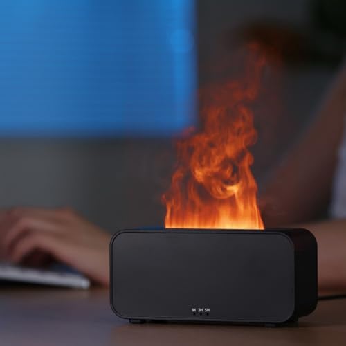 HpLive 3-in-1 Luftbefeuchter Diffusor mit Nachtlicht, USB-Luftbefeuchter mit 7-farbiger simulierter Flamme, Aromatherapiegerät für Zuhause(Schwarz) von HpLive