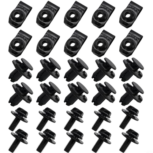 HpLive 30 Stück für Nissan für Qashqai Motorunterbodenabdeckung Klammern Metall Bolzen Feste Mutter Klammern mit 10 Schrauben, 10 Klemmen für Schrauben,10 Kunststoffclips von HpLive