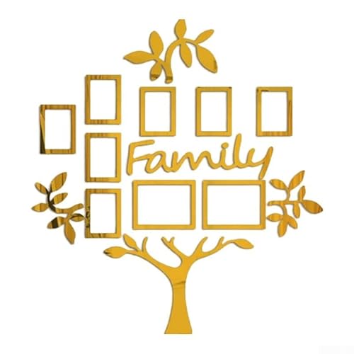 HpLive 3D Acryl Stammbaum Bilderrahmen Collage Wandtattoo Familien Fotowand Dekoration für Wohnzimmer Schlafzimmer, 119x109cm(Gold) von HpLive