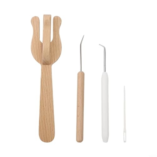 HpLive 4 Stück Holz Strickgabel Set mit großer Öse Nadel und gebogener Nadel, glatte Oberfläche, für Kordeln, Zöpfe, Schmuck, Schals, Handarbeiten von HpLive