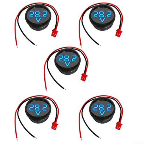 HpLive 5 Stück DC 4-100V LED Digital Voltmeter, Rund 2-Draht Spannungsmesser Auto Strommesser Detektor mit Display(Blau) von HpLive