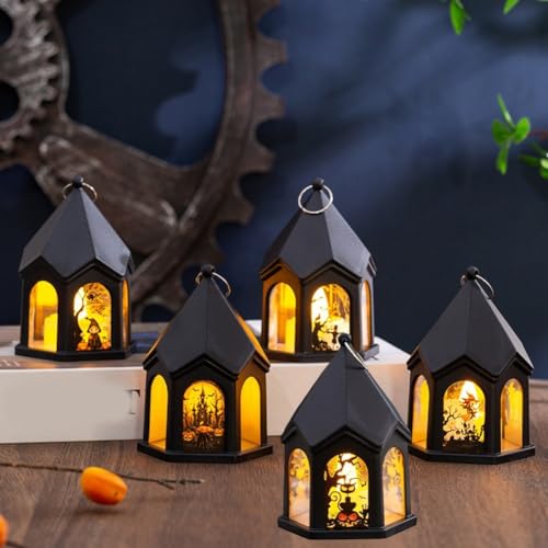 HpLive 5 Stück Mini Laterne Dekoration mit LED Flammenlicht für Halloween und Hochzeit, Hexagon Design, Schwarze Hängelaternen HpLive 5 Stück Mini Laterne Dekoration mit LED Flammenlicht für Halloween und Hochzeit, Hexagon Design, Schwarze Hängelaternen von HpLive