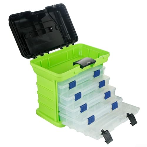 HpLive Angelbox Organizer 4 Schichten Angelgerätebox Werkzeugkoffer Mit Faltbarem Griff Schwarz ABS Material(schwarz) von HpLive