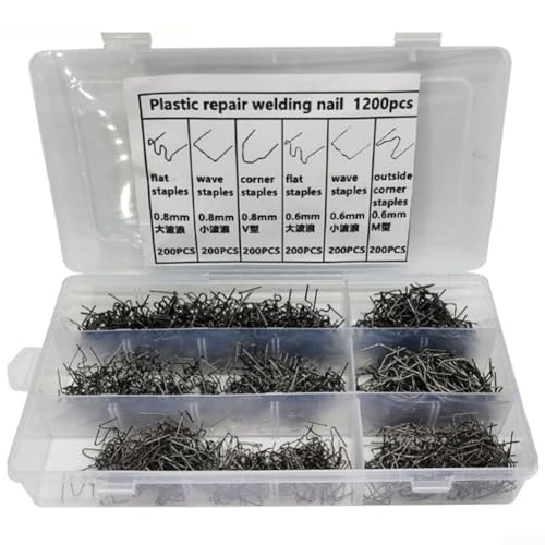 HpLive Auto Karosserie Schweißnägel Set 6 Größen 1200/1800/3000 Stück Kunststoff Reparatur Werkzeug für Stoßstange(1800pcs) von HpLive